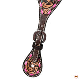 Hilason Western Spur Strap American Leather Floral Carving Dark Brown Hand Paint