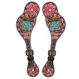 Hilason Western Spur Strap American Leather Floral Carving Dark Brown Hand Paint - Uhorse