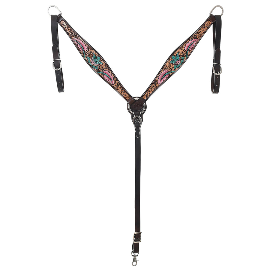 HILASON Western Horse Breast Collar American Leather Floral Teal Brown - Uhorse