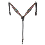 HILASON Western Horse Breast Collar American Leather Floral Teal Brown - Uhorse