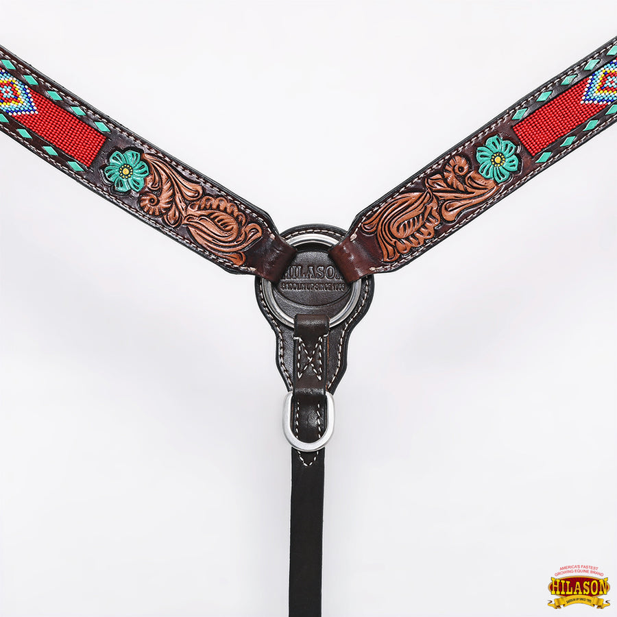 HILASON Western Horse Headstall Breast Collar American Leather Floral