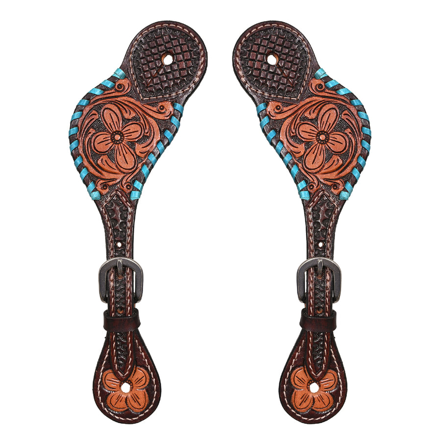 Hilason Leather Spur Strap Western Floral Dark Brown Hand Paint - Uhorse