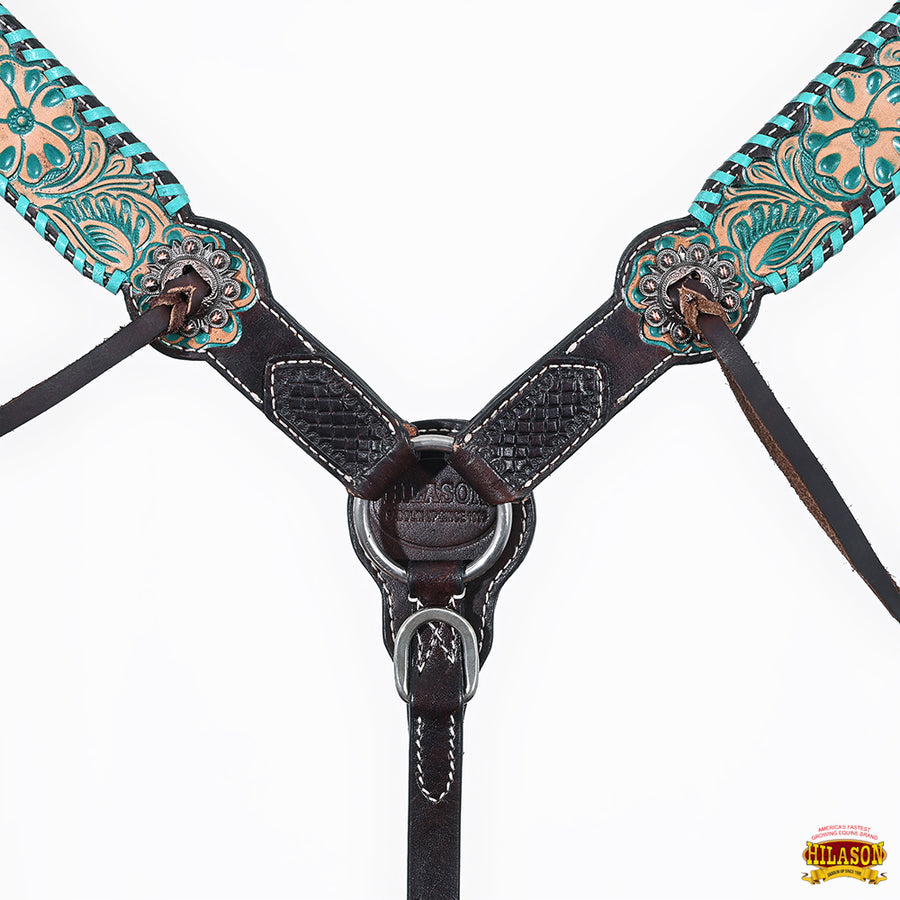 HILASON Western Horse Headstall Breast Collar Tack American Leather Floral Carving | Tack for Horses