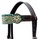 HILASON Western Horse Headstall American Leather Floral Dark Brown