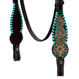 HILASON Western Horse Headstall American Leather Floral Dark Brown