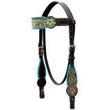 HILASON Western Horse Headstall American Leather Floral Dark Brown