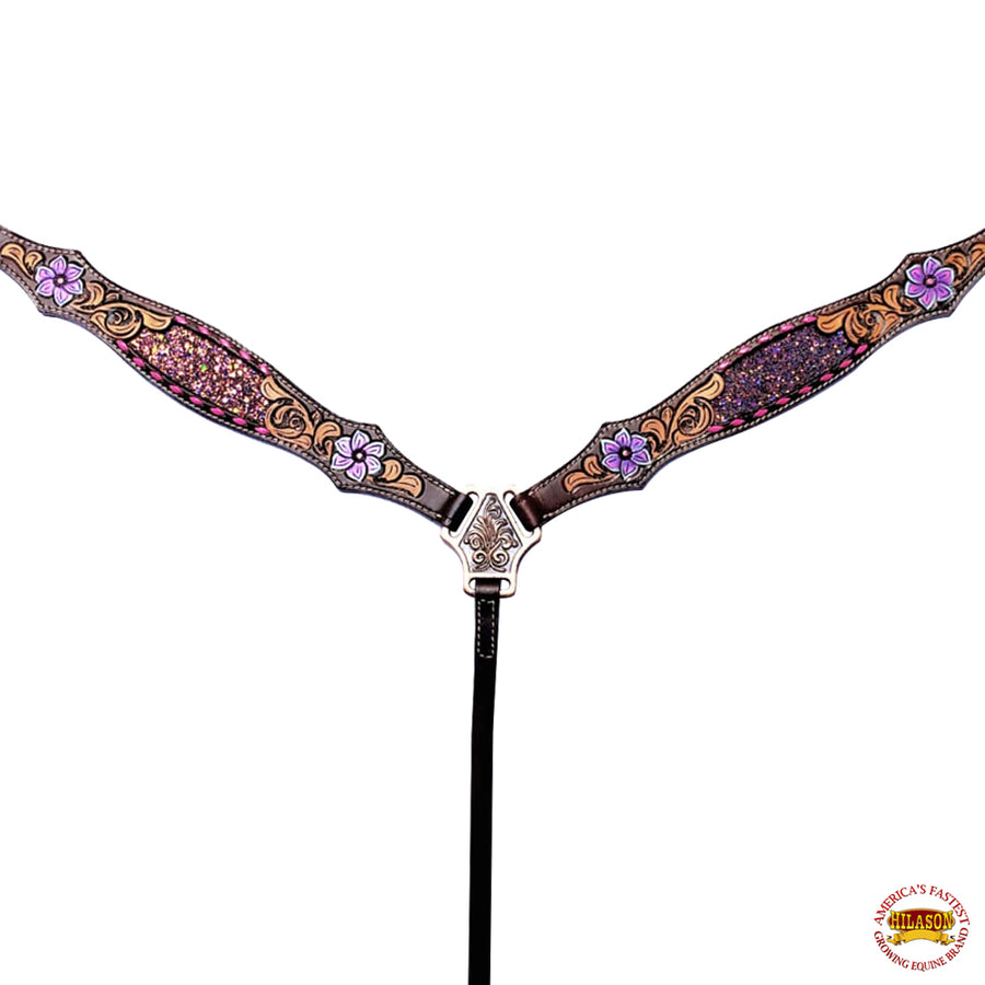 HILASON Western Horse Breast Collar Leather Floral Carved Dark Brown - Uhorse