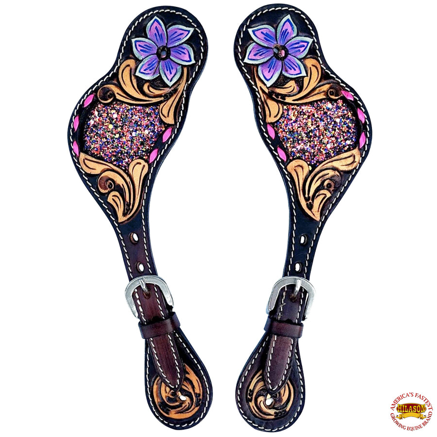 Hilason Leather Spur Strap Western Floral Dark Brown Hand Paint - Uhorse