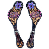 Hilason Western Spur Strap American Leather Floral Carving Dark Brown Hand Paint