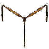 HILASON Western Horse Headstall Breast Collar & Spur Strap Tack Set American Leather Floral Carving | Leather Headstall | Leather Breast Collar | Leather Spur Straps | Tack Set for Horses