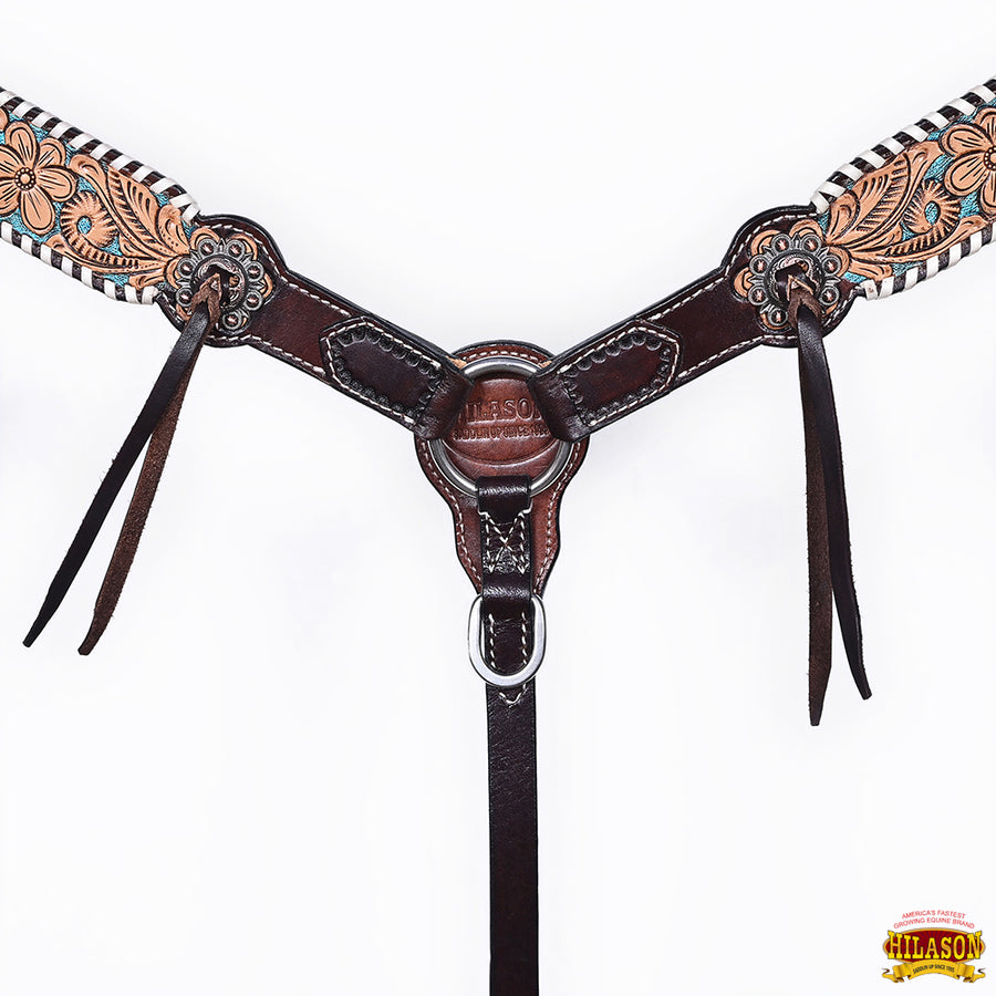 HILASON Western Horse Headstall Breast Collar American Leather Floral