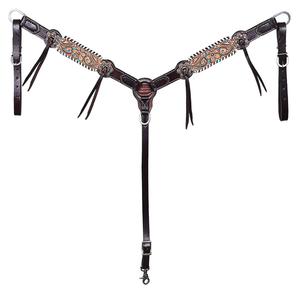 HILASON Western Horse Headstall Breast Collar American Leather Floral - Uhorse