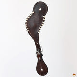 Hilason Western Spur Strap American Leather Floral Carving Dark Brown Hand Paint