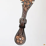 Hilason Western Spur Strap American Leather Floral Carving Dark Brown Hand Paint