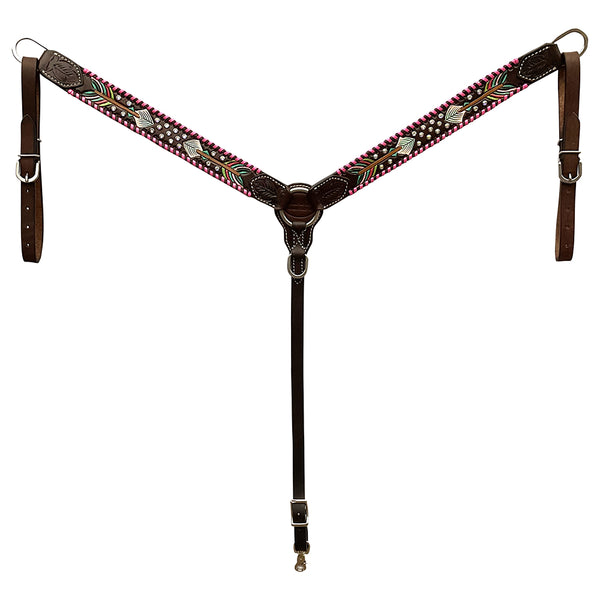 HILASON Western Horse Headstall Breast Collar American Leather Pastel Arrows Brown - Uhorse