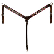 HILASON Western Horse Headstall Breast Collar American Leather Pastel Arrows Brown  | Tack for Horses