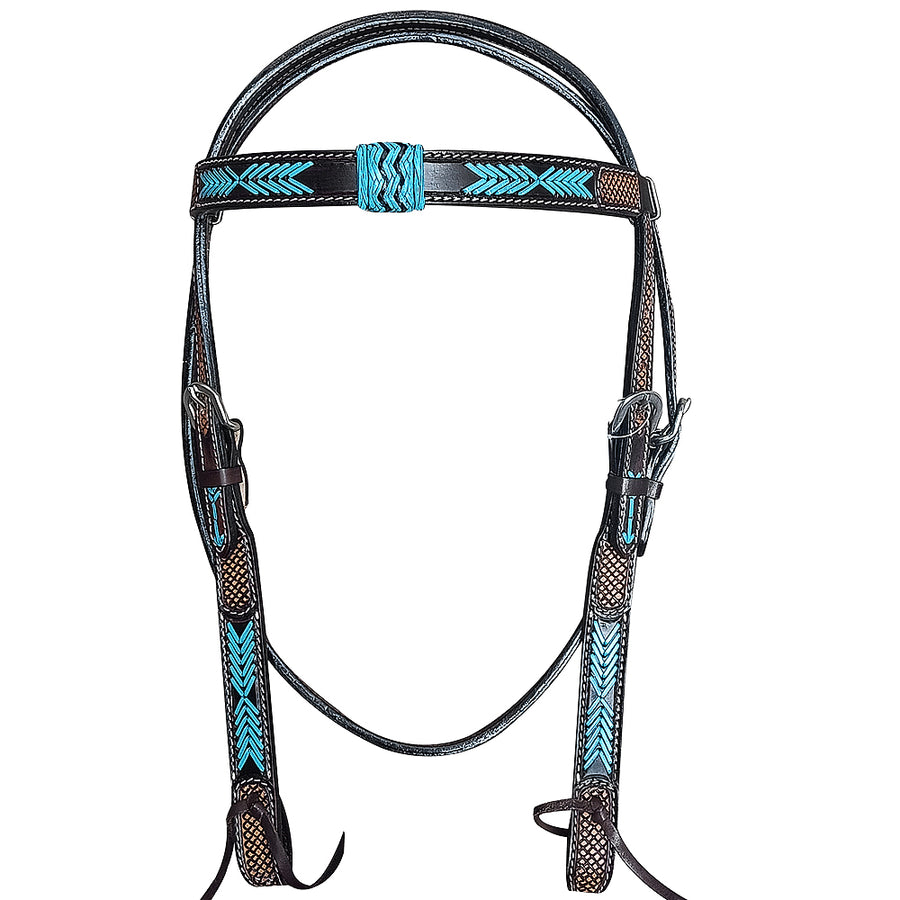 HILASON Western Horse Headstall Leather Waffle Carved Accents Brown - Uhorse