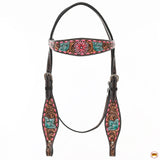 HILASON Western Horse Headstall Breast Collar & Spur Strap Tack Set American Leather Floral Carving