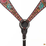 HILASON Western Horse Headstall Breast Collar & Spur Strap Tack Set American Leather Floral Carving