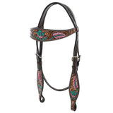 HILASON Floral Painted Beaded American Leather Horse Headstall Breast Collar