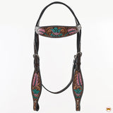 HILASON Floral Painted Beaded American Leather Horse Headstall Breast Collar