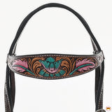 HILASON Floral Painted Beaded American Leather Horse Headstall Breast Collar