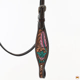 HILASON Floral Painted Beaded American Leather Horse Headstall Breast Collar