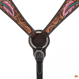 HILASON Floral Painted Beaded American Leather Horse Headstall Breast Collar