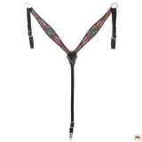 HILASON Floral Painted Beaded American Leather Horse Headstall Breast Collar