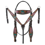 HILASON Floral Painted Beaded American Leather Horse Headstall Breast Collar