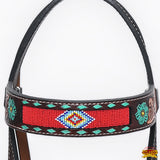 HILASON Floral Painted Beaded American Leather Horse Headstall Breast Collar