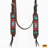 HILASON Floral Painted Beaded American Leather Horse Headstall Breast Collar