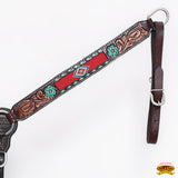 HILASON Floral Painted Beaded American Leather Horse Headstall Breast Collar