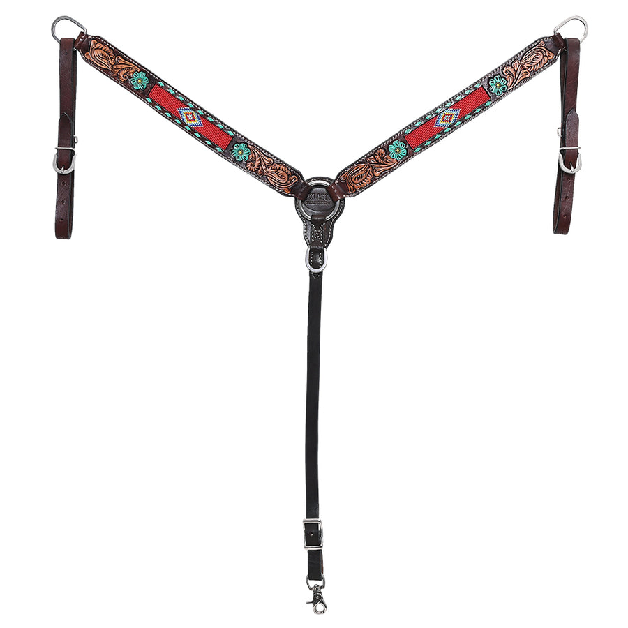 HILASON Western Horse Headstall & Breast Collar American Leather Floral Beaded