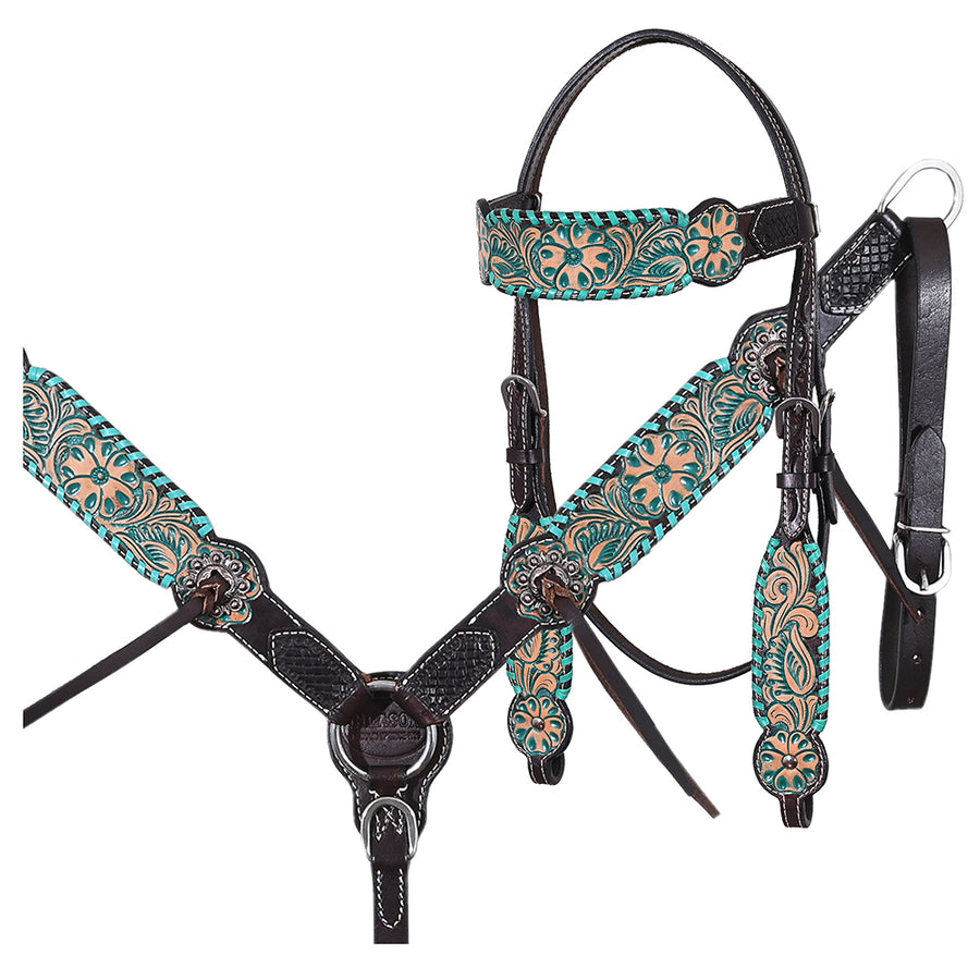 HILASON W. H. Floral Headstall Breast Collar American Leather – by Hilason – Cowboy and equestrian accessories