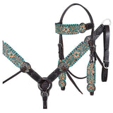 HILASON W. H. Floral Headstall Breast Collar American Leather – by Hilason – Cowboy and equestrian accessories