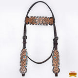 HILASON Floral Painted Beaded American Leather Horse Headstall Breast Collar