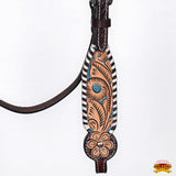 HILASON Floral Painted Beaded American Leather Horse Headstall Breast Collar