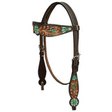 HILASON Floral Painted Beaded American Leather Horse Headstall Breast Collar