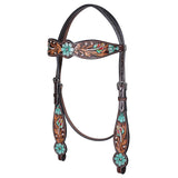 HILASON Floral Painted Beaded American Leather Horse Headstall Breast Collar