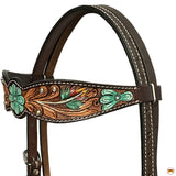 HILASON Floral Painted Beaded American Leather Horse Headstall Breast Collar