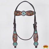 HILASON Western Horse Headstall American Leather Dark brown | Breast Collar Tack Set for Horses