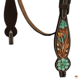HILASON Western Horse Headstall Breast Collar & Spur Strap Tack Set American Leather Floral Carving | Leather Headstall | Leather Breast Collar | Leather Spur Straps | Tack Set for Horses