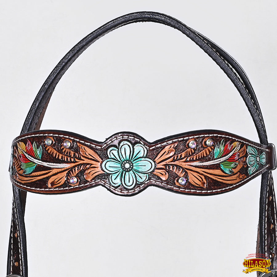 HILASON Western Horse Headstall American Leather Dark brown | Breast Collar Tack Set for Horses