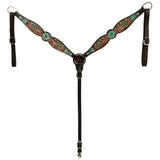 HILASON Floral Painted Beaded American Leather Horse Headstall Breast Collar