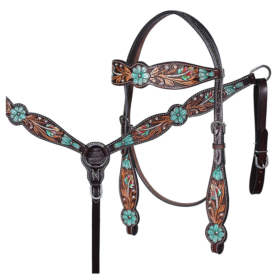 HILASON Western Horse Headstall and Breast Collar Leather Floral - Uhorse