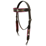 HILASON Floral Painted Beaded American Leather Horse Headstall Breast Collar