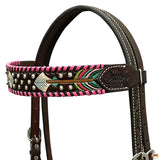 HILASON Western Horse Headstall Breast Collar American Leather Buckstich Brown