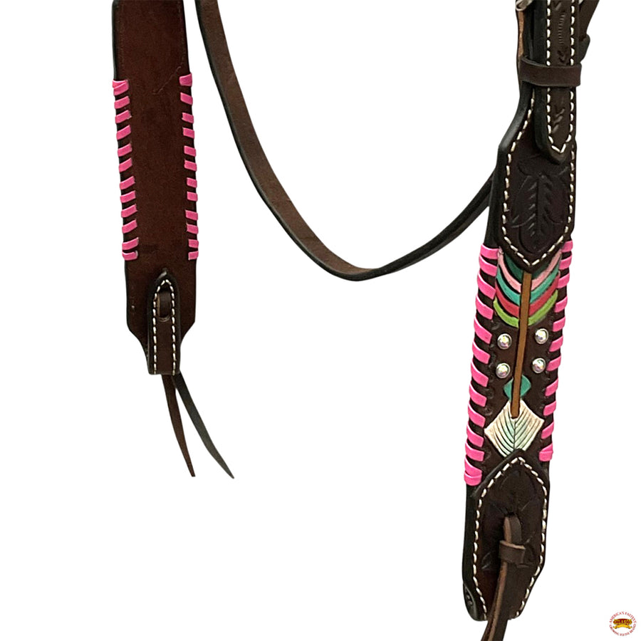 HILASON Western Horse Headstall Breast Collar American Leather Pastel Arrows Brown  | Tack for Horses