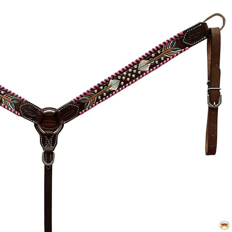 HILASON Western Horse Headstall Breast Collar American Leather Pastel Arrows Brown  | Tack for Horses